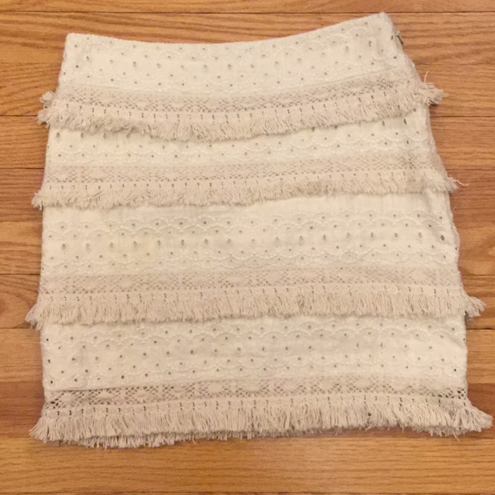 Anthropologie embroidered skirt with fringe